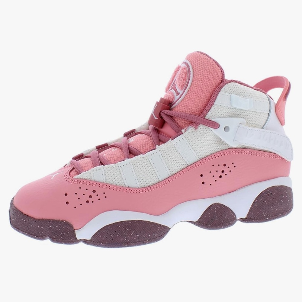 Pink and White Jordan Air High-Top Sneakers